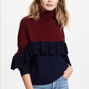 cropped burgundy and navy blue sweater